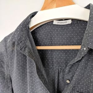 Promod Button Down Blouse Shirt S Gray excellent condition light weight